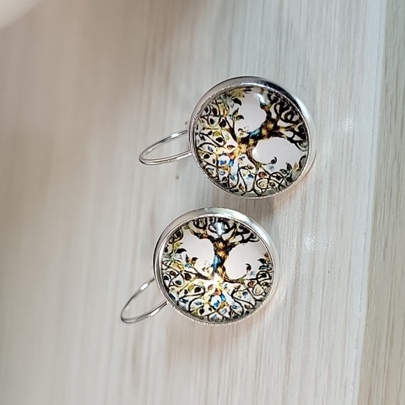 Tree of Life Silver Medallion Drop Earrings - Picture 3 of 5